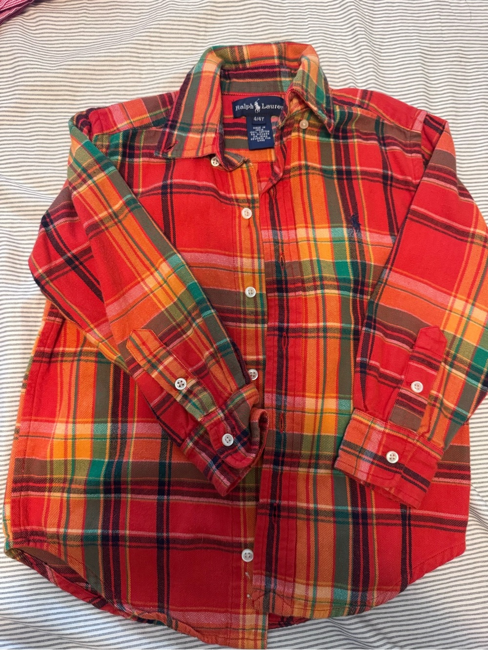 Polo by Ralph Lauren Red Orange Green Plaid Button-Down Shirt